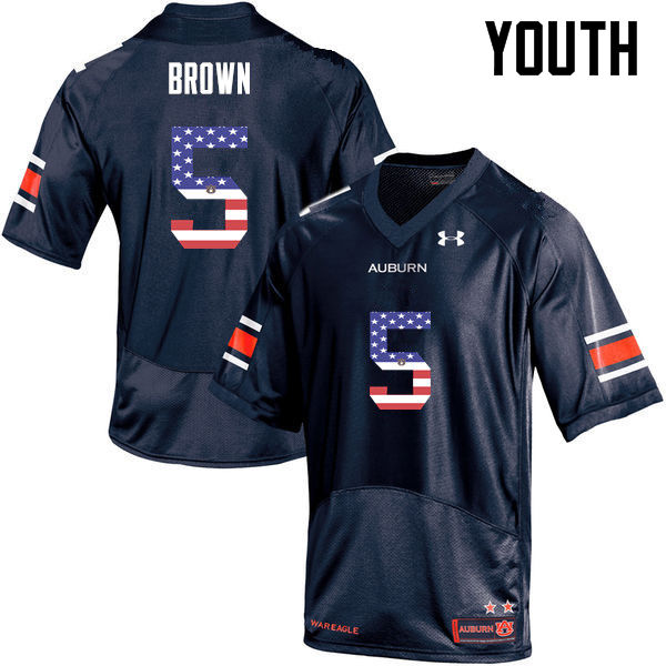 Auburn Tigers Youth Derrick Brown #5 Navy Under Armour Stitched College USA Flag Fashion NCAA Authentic Football Jersey IUA5474DP